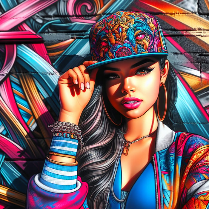 Hispanic Woman in Urban Streetwear: Graffiti Art Vibes