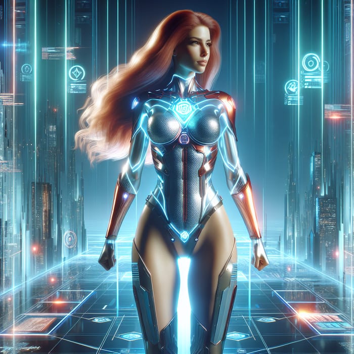 Hot Female Hero in Futuristic Metaverse