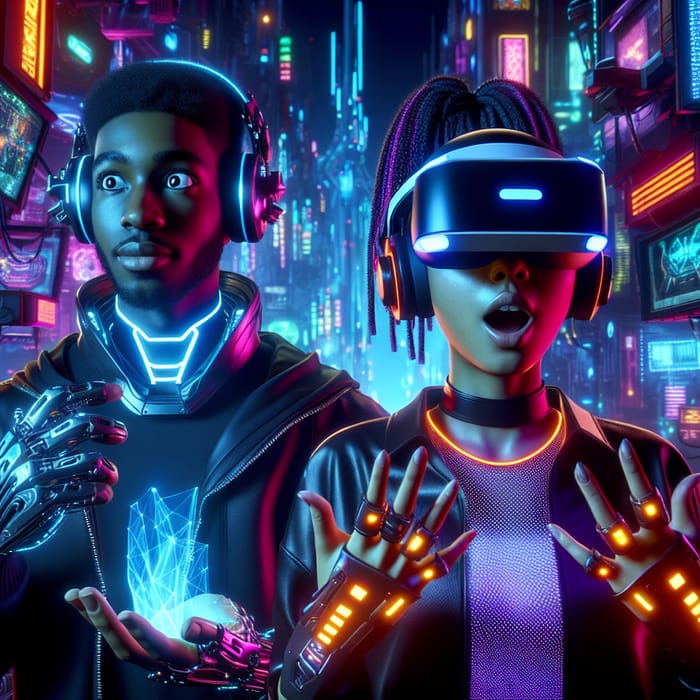 Futuristic Gamer's Cyberpunk Virtual World Exploration