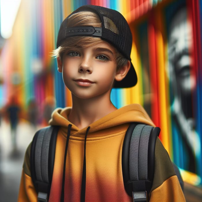 Vibrant Urban Street Photography of a Confident Boy in Snapback Cap