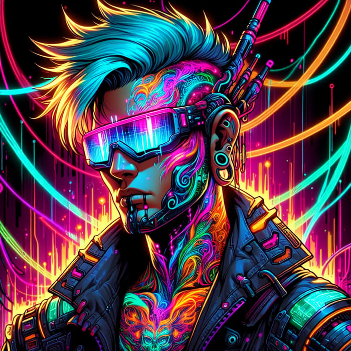 Futuristic Cyberpunk Character with Neon Anime Aesthetics