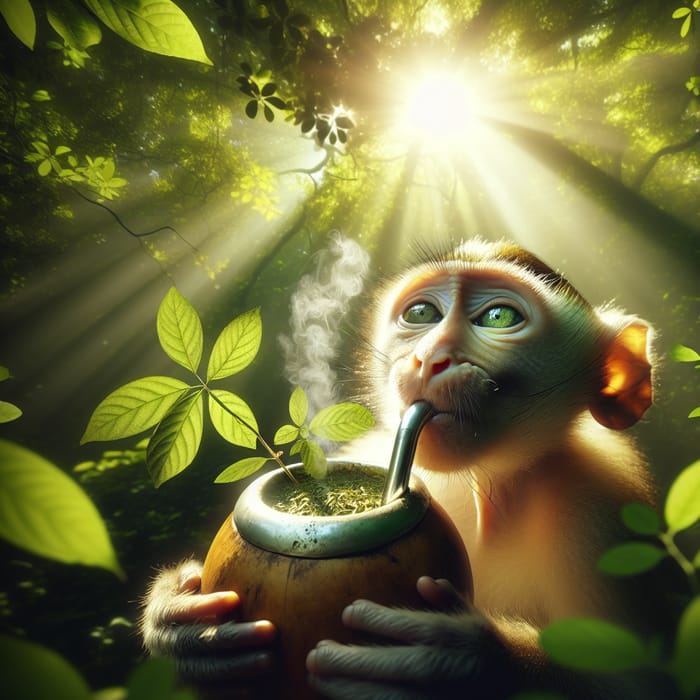 Curious Monkey Enjoying Yerba Mate in Natural Setting