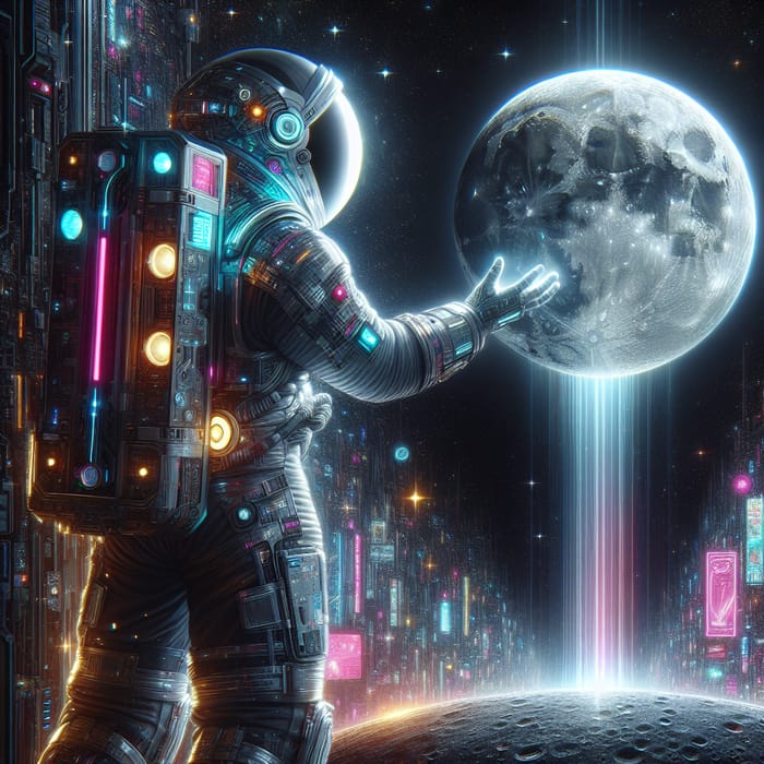 Reaching the Moon: Futuristic Cyberpunk Scene