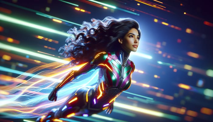 Hot Latina Superhero in Metaverse: Strength and Beauty