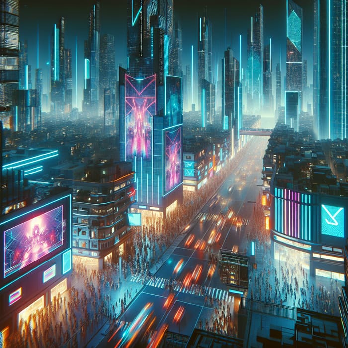 Vibrant Cyberpunk Cityscape with Neon Lights