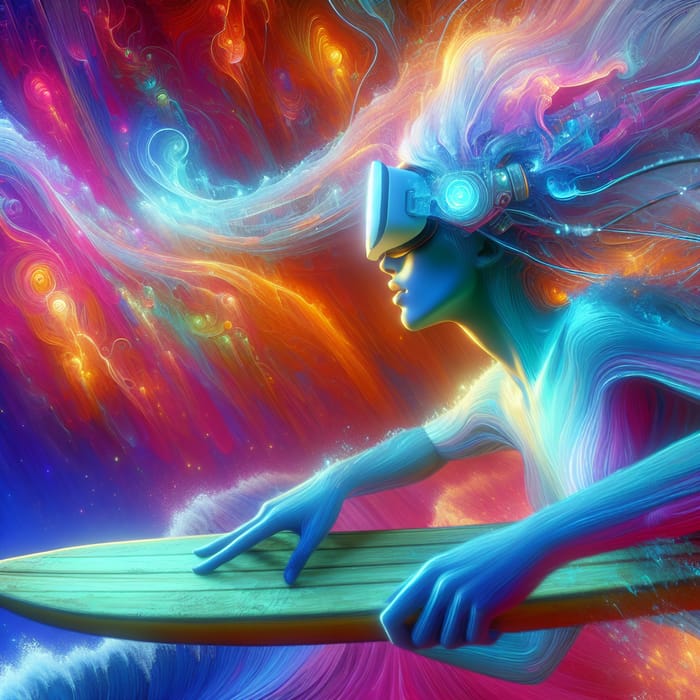 Vibrant Virtual Reality World with Surfing Character