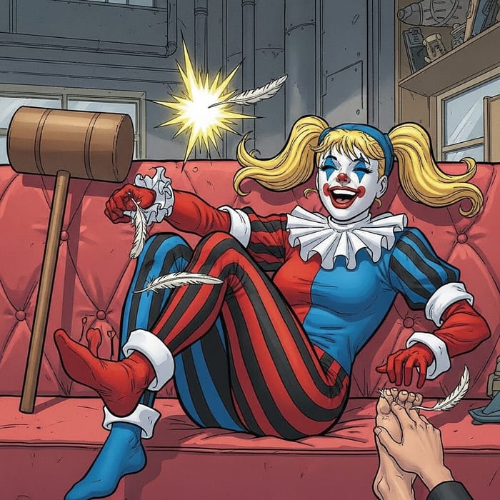 Comic Character with Pigtails and a Mallet