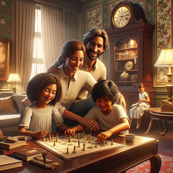 Happy Multicultural Family in Elegant Vintage Scene