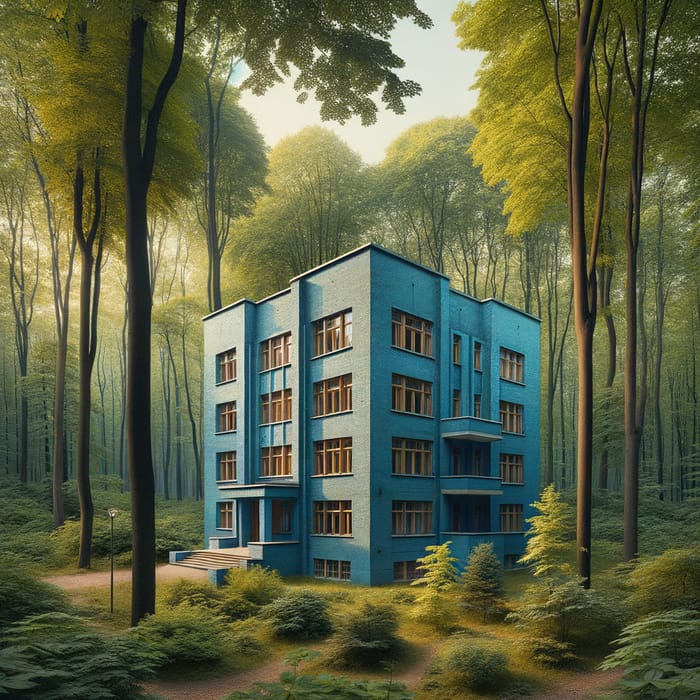 Blue Brick Building in Forest | Vintage Architecture 1947