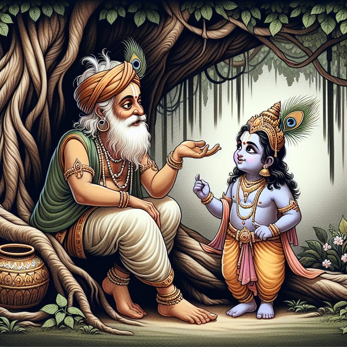 Sudama and Krishna: Childhood Friendship Illustration in Hindu Mythology