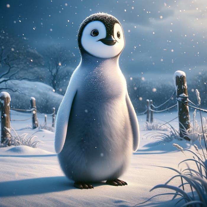 Proud Penguin in Enchanting Snowscape | Animated Film Style