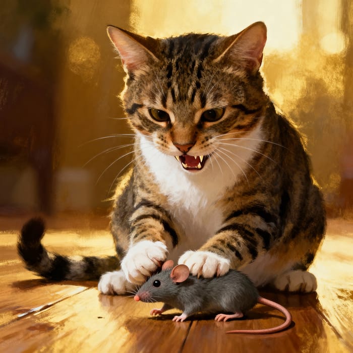 Cat Eating Rat - Feline Feasts
