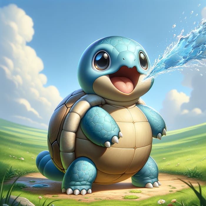 Squirtle Spewing Water in Green Surroundings