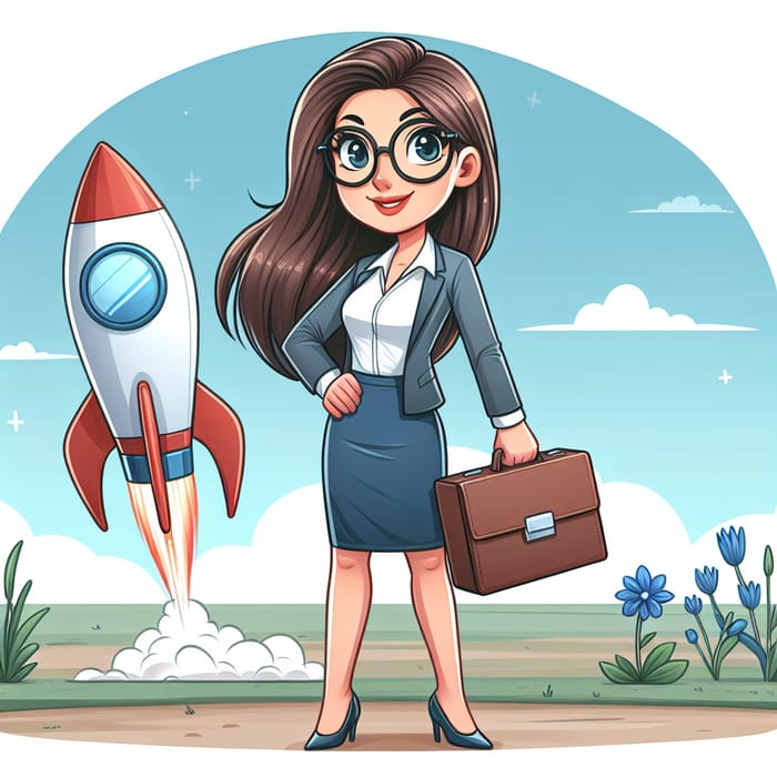 Creative Cartoon of Female Elon Musk Launching Rocket