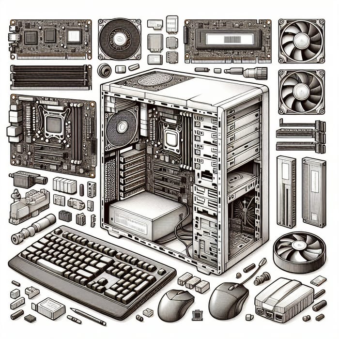 Computer & Parts Coloring Page | Detailed Mainframe Components