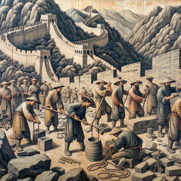 Ancient Chinese Art: Workers Building the Great Wall