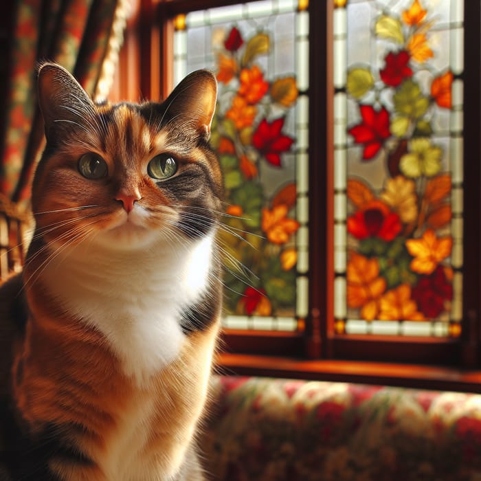 Beautiful Calico Cat Enjoying the Autumn Sun