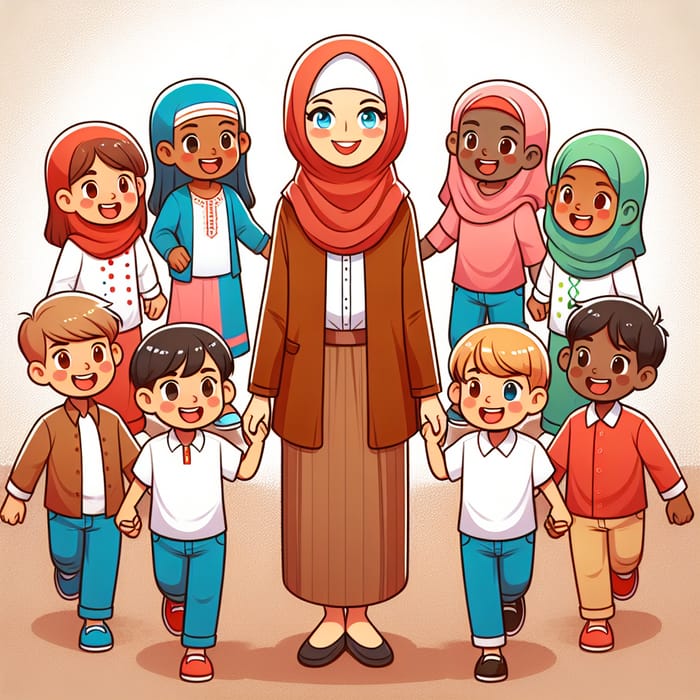 Colorful Educational Poster with Indonesian Teacher & Diverse Children