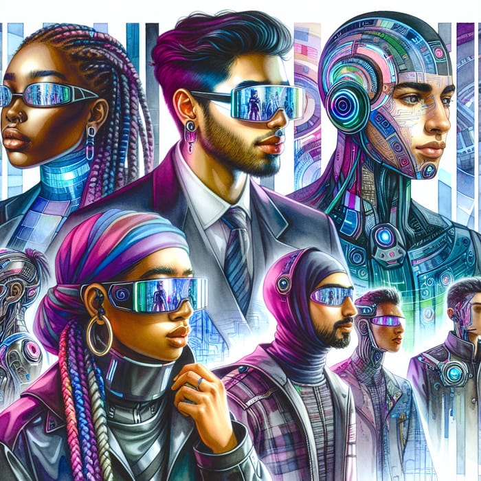 Futuristic Human Reflections Watercolor Art