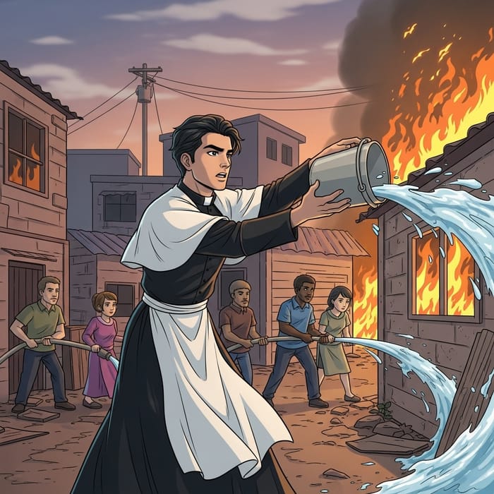 Determined Priest Fighting Fire in Multicultural Community Determined Priest Fighting Fire in Multicultural Community