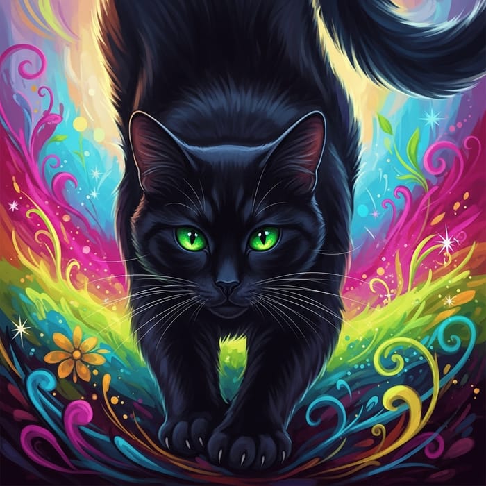 Captivating Majestic Black Cat with Green Eyes in Vibrant Digital Art Captivating Majestic Black Cat with Green Eyes in Vibrant Digital Art