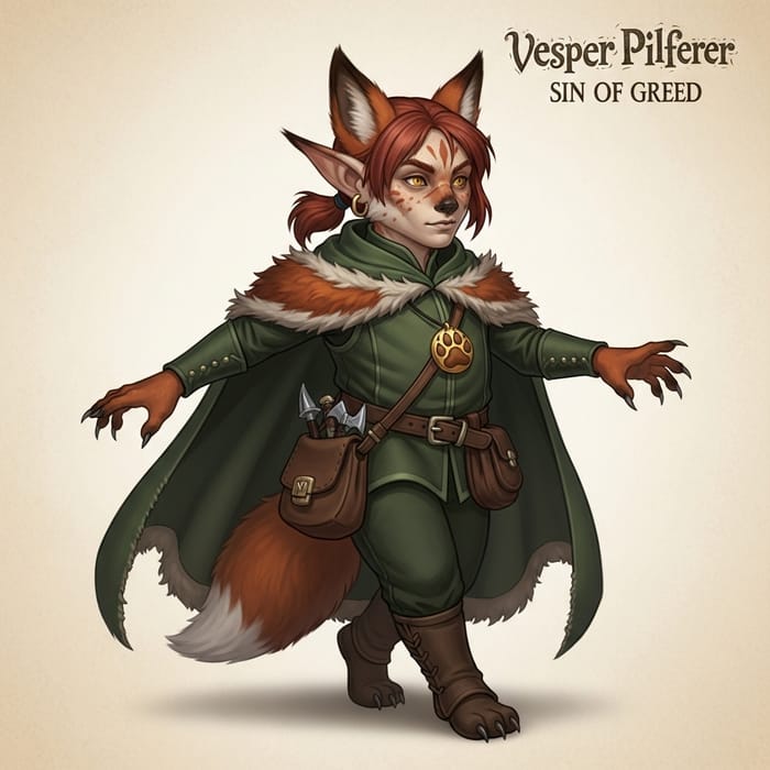 Vesper Pilferer: Halfling Rogue with Fox-Like Traits