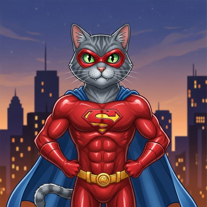 Hero Cat Superhero | Brave Feline in Red Costume Hero Cat Superhero | Brave Feline in Red Costume