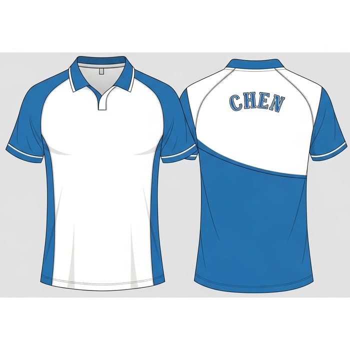 White & Blue Table Tennis Jersey Design with Custom Surname White & Blue Table Tennis Jersey Design with Custom Surname