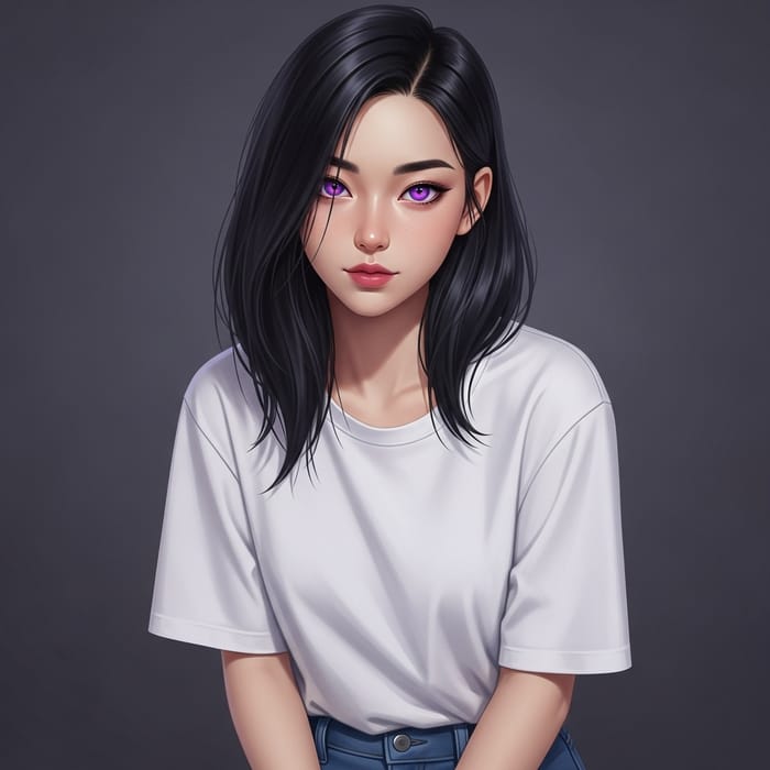 Elegant Black-Haired Girl with Purple Eyes