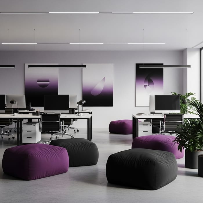 Creative Minimalist Office Design in Purple & Black