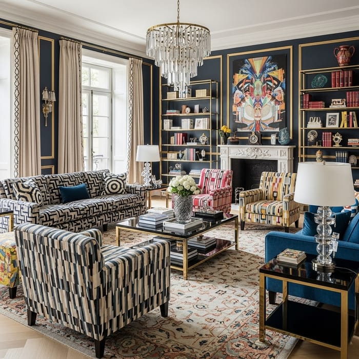 Luxurious Living Room with Vibrant Colors | Art Deco Style