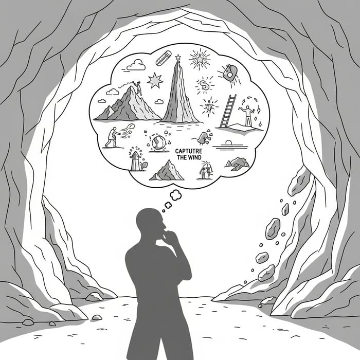 Dreams and Realities: A Modern Cave Allegory Illustration Dreams and Realities: A Modern Cave Allegory Illustration