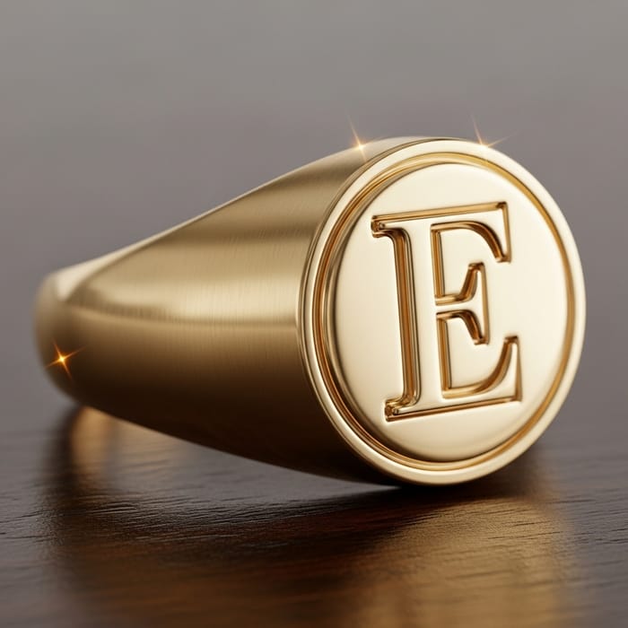 Create Gold Signet Ring with Letter E Inside Circle Create Gold Signet Ring with Letter E Inside Circle