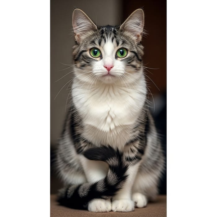 Adorable Black, White, and Grey Fluffy Domestic Cat