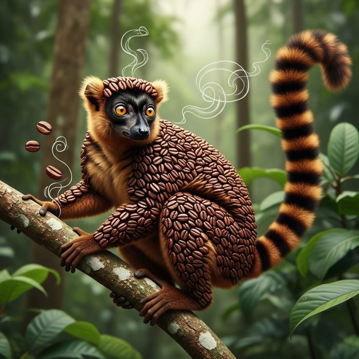 Coffee Bean Lemur - Fascinating Creature Covered in Coffee Beans Coffee Bean Lemur - Fascinating Creature Covered in Coffee Beans