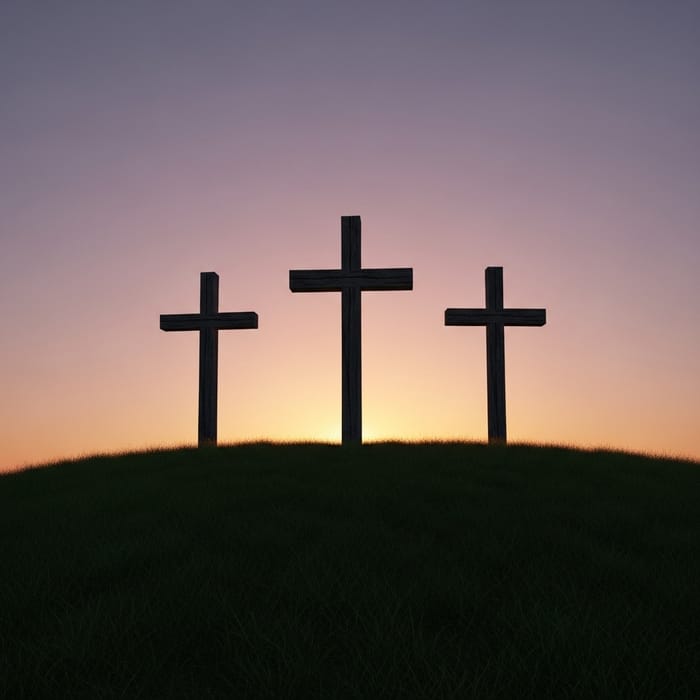 Calvery Three Crosses on Hill - Peaceful Dusk Presence Calvery Three Crosses on Hill - Peaceful Dusk Presence