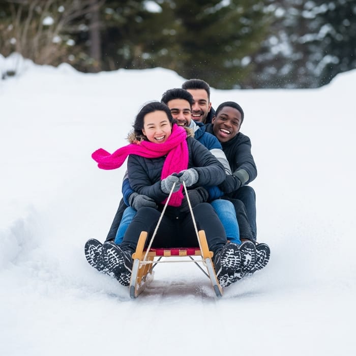 Exciting Sleigh Ride with Three Diverse Individuals
