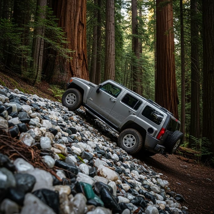 Detailed Hummer H3 4x4 Climbing Quartz & Gem Rock Wall in Redwood Forest Detailed Hummer H3 4x4 Climbing Quartz & Gem Rock Wall in Redwood Forest