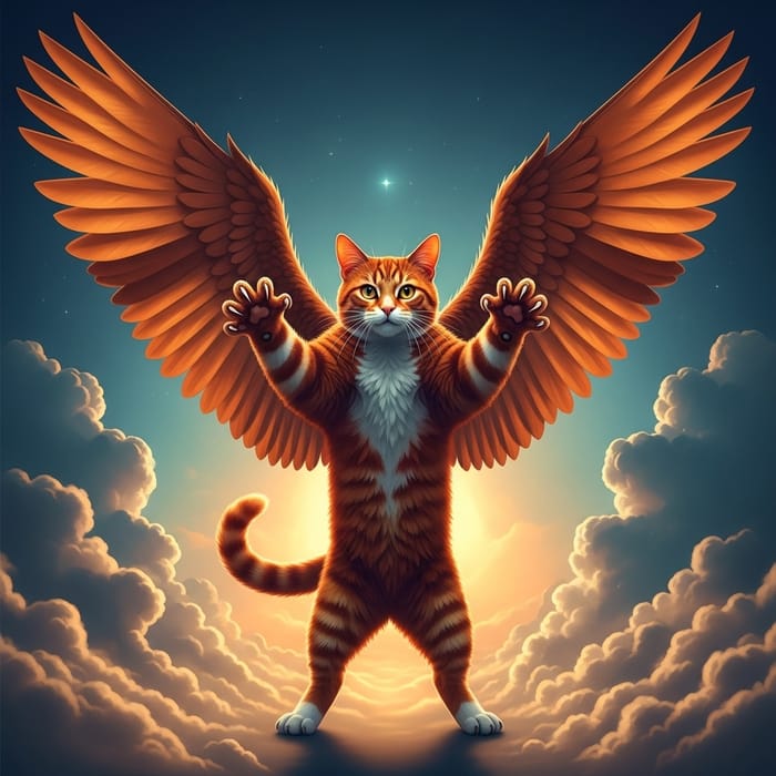 Vibrant Red Flying Fighter Cat | Heroic Feline Warrior Vibrant Red Flying Fighter Cat | Heroic Feline Warrior