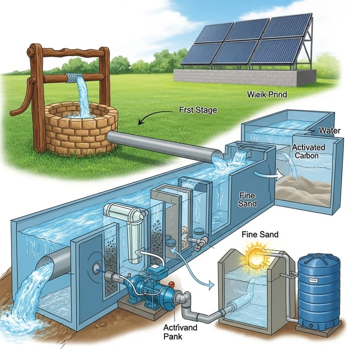 Rustic Water Filtration System: Journey from Well to Storage Area Rustic Water Filtration System: Journey from Well to Storage Area