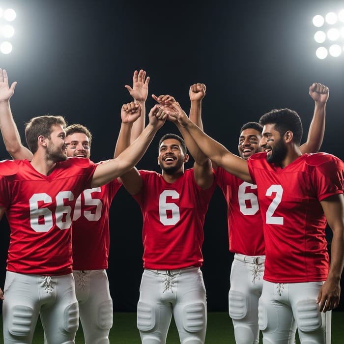 Energetic Football Players Celebrating Goal Energetic Football Players Celebrating Goal