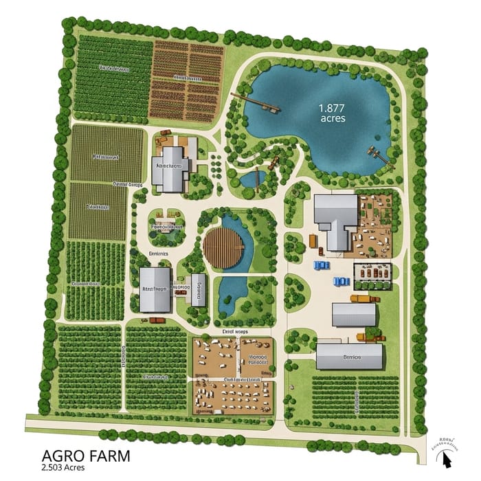Agro Farm Blueprint on 2.503 Acres with Pond Design