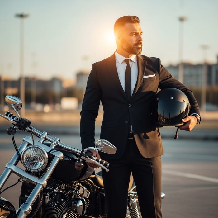 Middle-Eastern Biker Standing in Suit and Helmet - Facing Right Middle-Eastern Biker Standing in Suit and Helmet - Facing Right