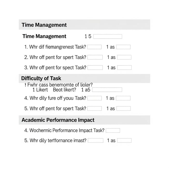 Academic Survey Questionnaire for Time Management, Task Difficulty, and Performance Impact