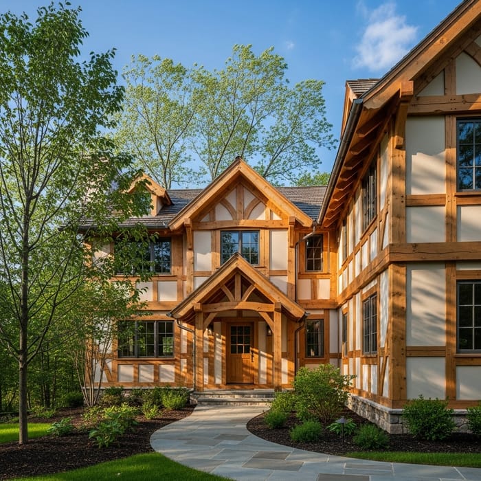 Timber Frame House Visualization | Detailed Depiction & Unique Architectural Design Timber Frame House Visualization | Detailed Depiction & Unique Architectural Design