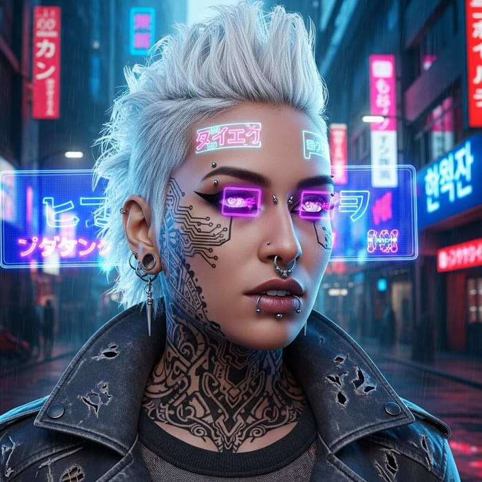 Stylish Cyberpunk Woman with Unique Punk Look Stylish Cyberpunk Woman with Unique Punk Look