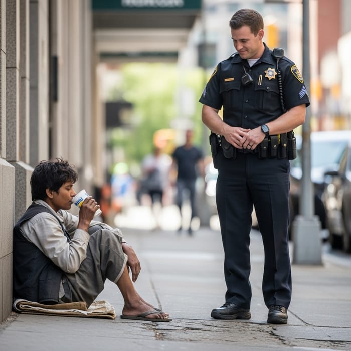 Homeless Person Drinking in Presence of Police Officer