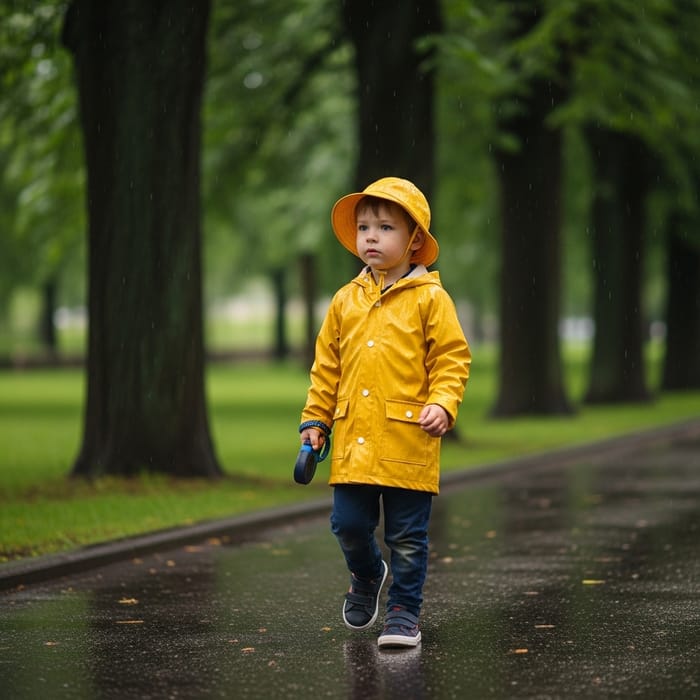 Boy Searching for Lost Dog in Rain Boy Searching for Lost Dog in Rain