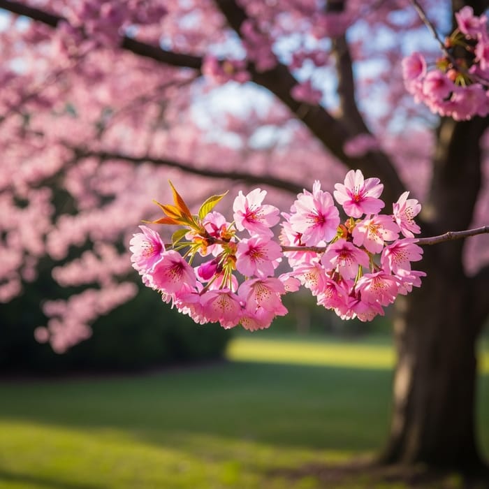 Tranquil Cherry Blossom Tree - Morning Serenity Art