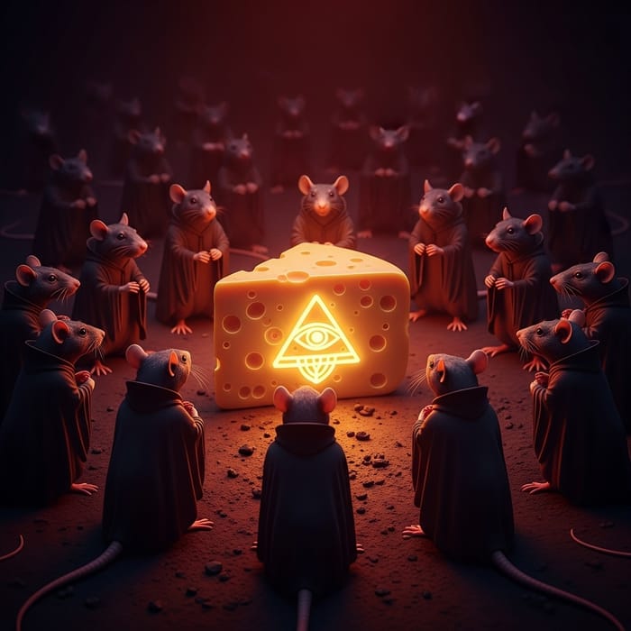 Satanic Rats Revering Eerie Cheese - Illuminati Scene